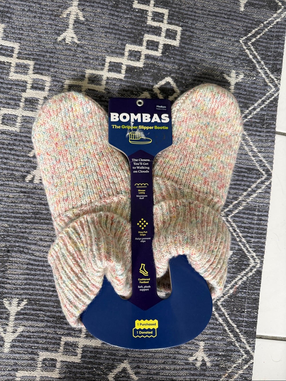 Bombas Slipper Gripper Bootie Socks Shoes Sherpa Lined Multicolor Confetti